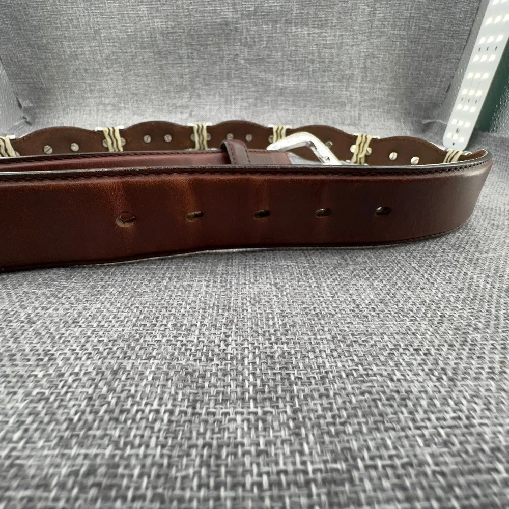 Tony Lama Men's Cutting Champ Leather Belt Size 40 Brown Scalloped Concho READ